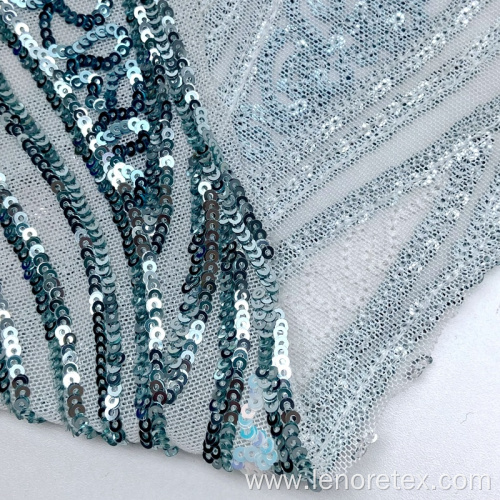 Ripple Polyester Knit Mesh Embroidery Sequin Fabric